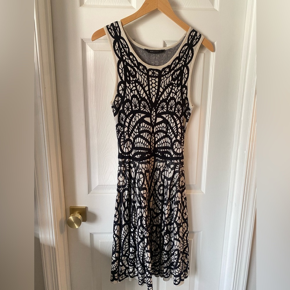 BCBG Fine Knit Sweater Dress- Black and Cream Lace - Sz S